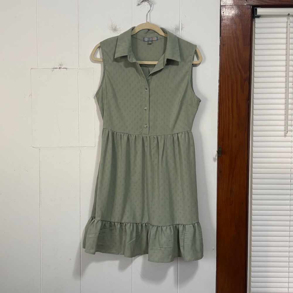 Good Luck Gem Womens‎ Sage Green Dobby Textured Ruffle Mini Dress Medium
